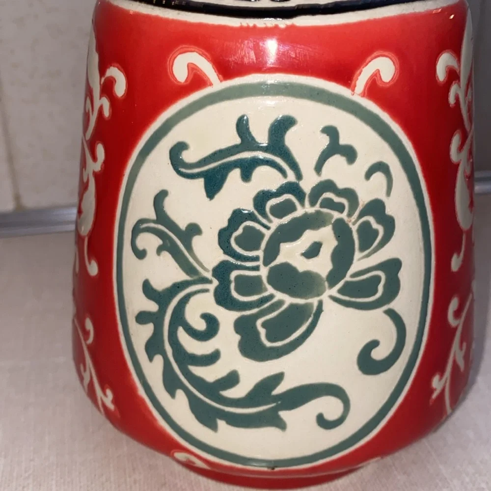 Pier 1 Imports Oriental Boho style‎ Bud Vase red black white